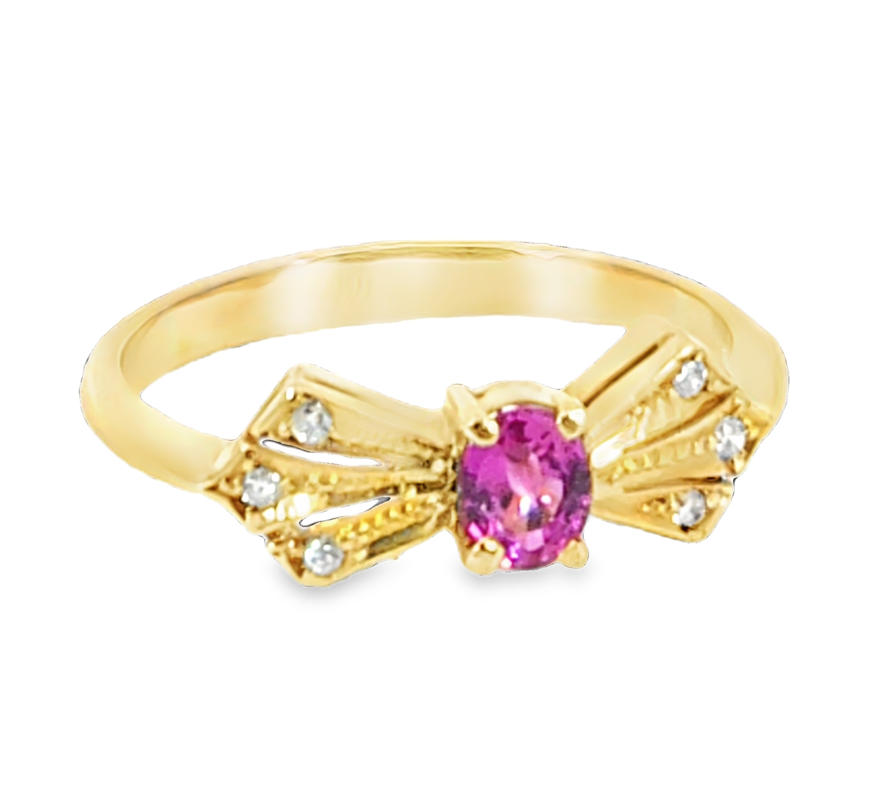 Pink Sapphire 18 KT Gold and Diamond Engagement Ring in Unique Design, H52 - Image 6