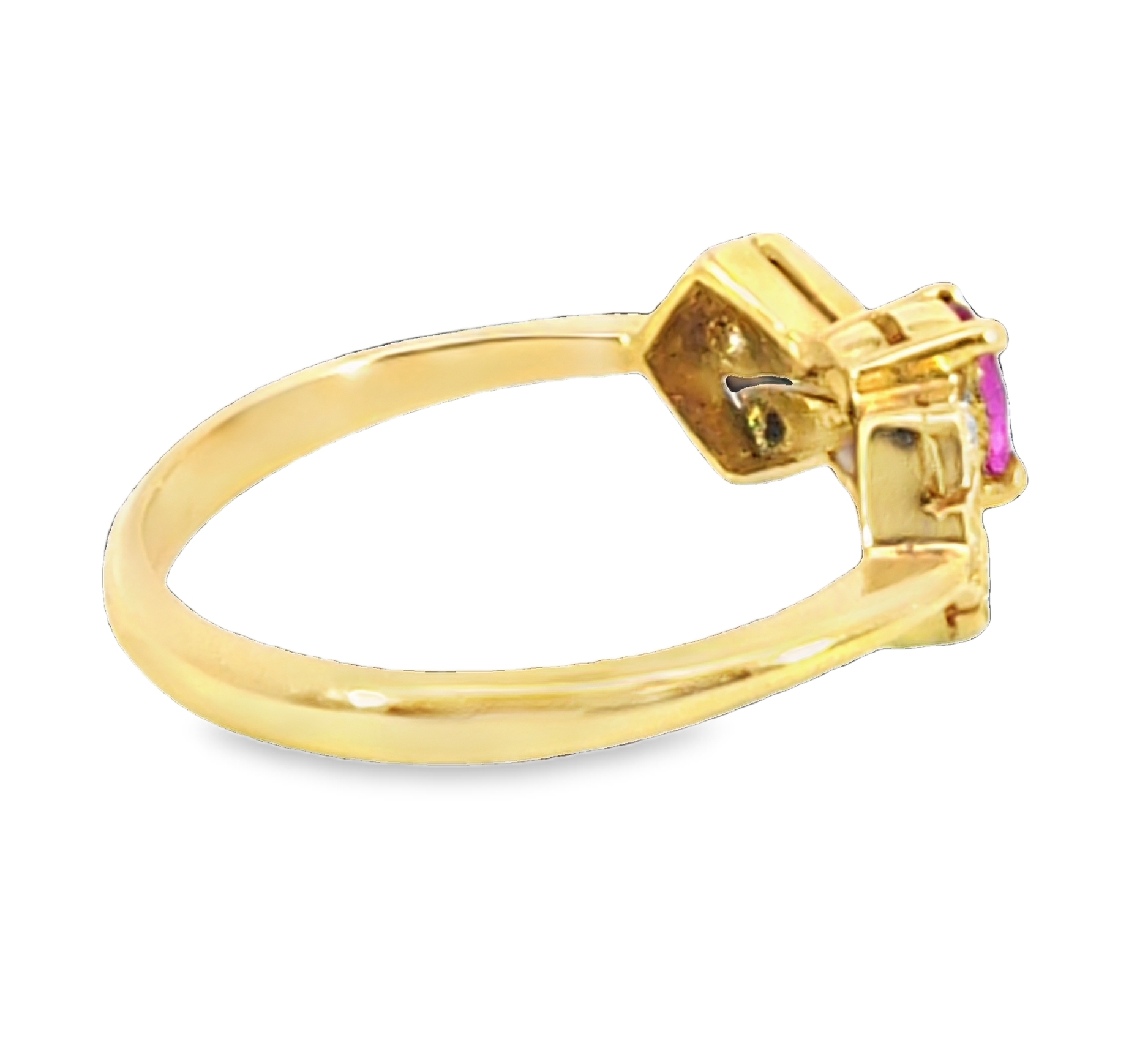 Pink Sapphire 18 KT Gold and Diamond Engagement Ring in Unique Design, H52 - Image 8