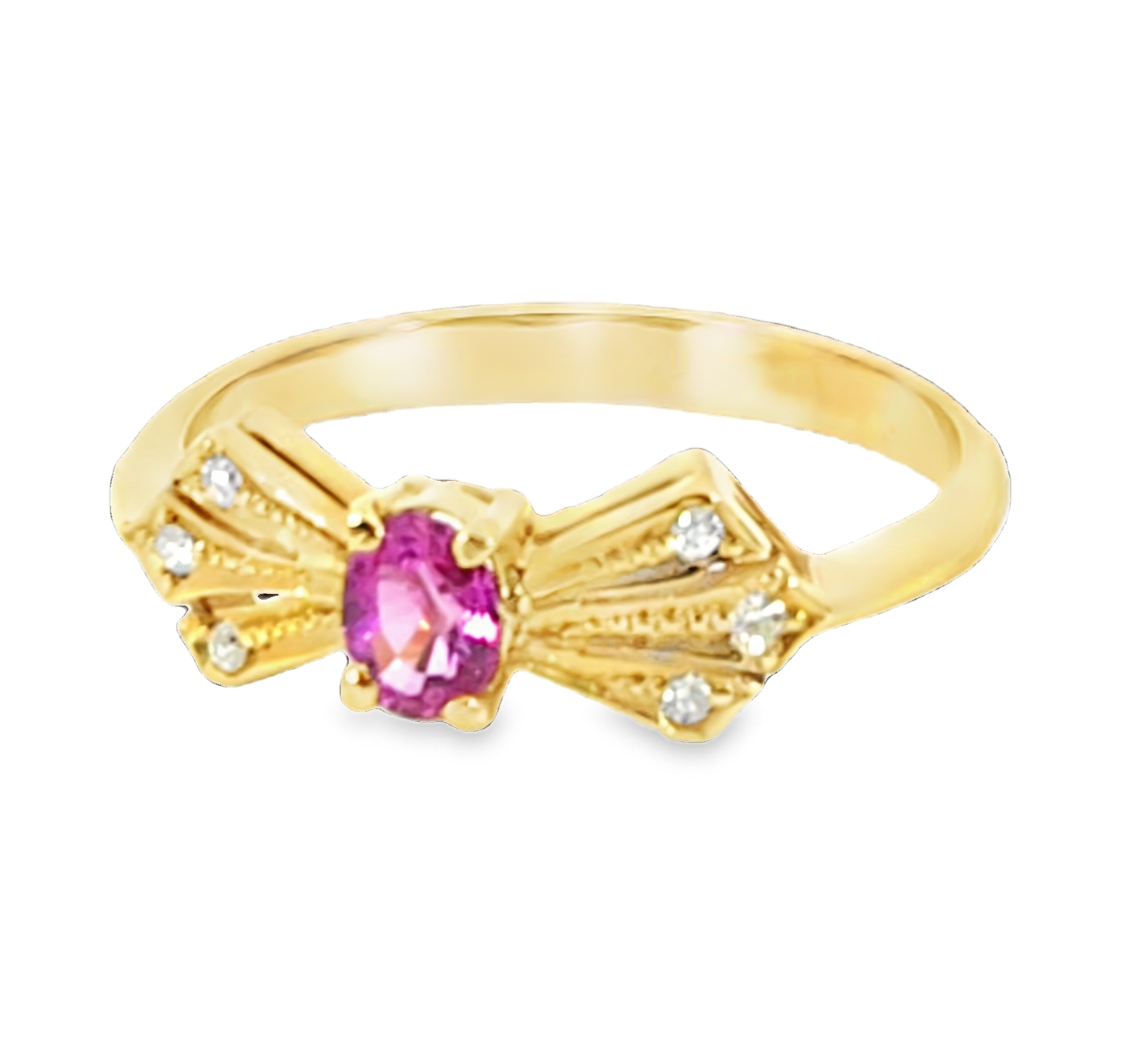 Pink Sapphire 18 KT Gold and Diamond Engagement Ring in Unique Design, H52 - Image 9