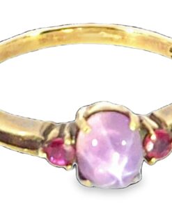 Pink Star Sapphire and Ruby Natural Genuine Gemstone ,14 kt yellow Ring H70