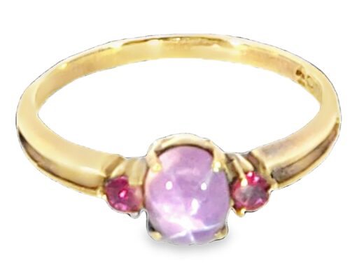 Pink Star Sapphire and Ruby Natural Genuine Gemstone ,14 kt yellow Ring H70 - Image 2
