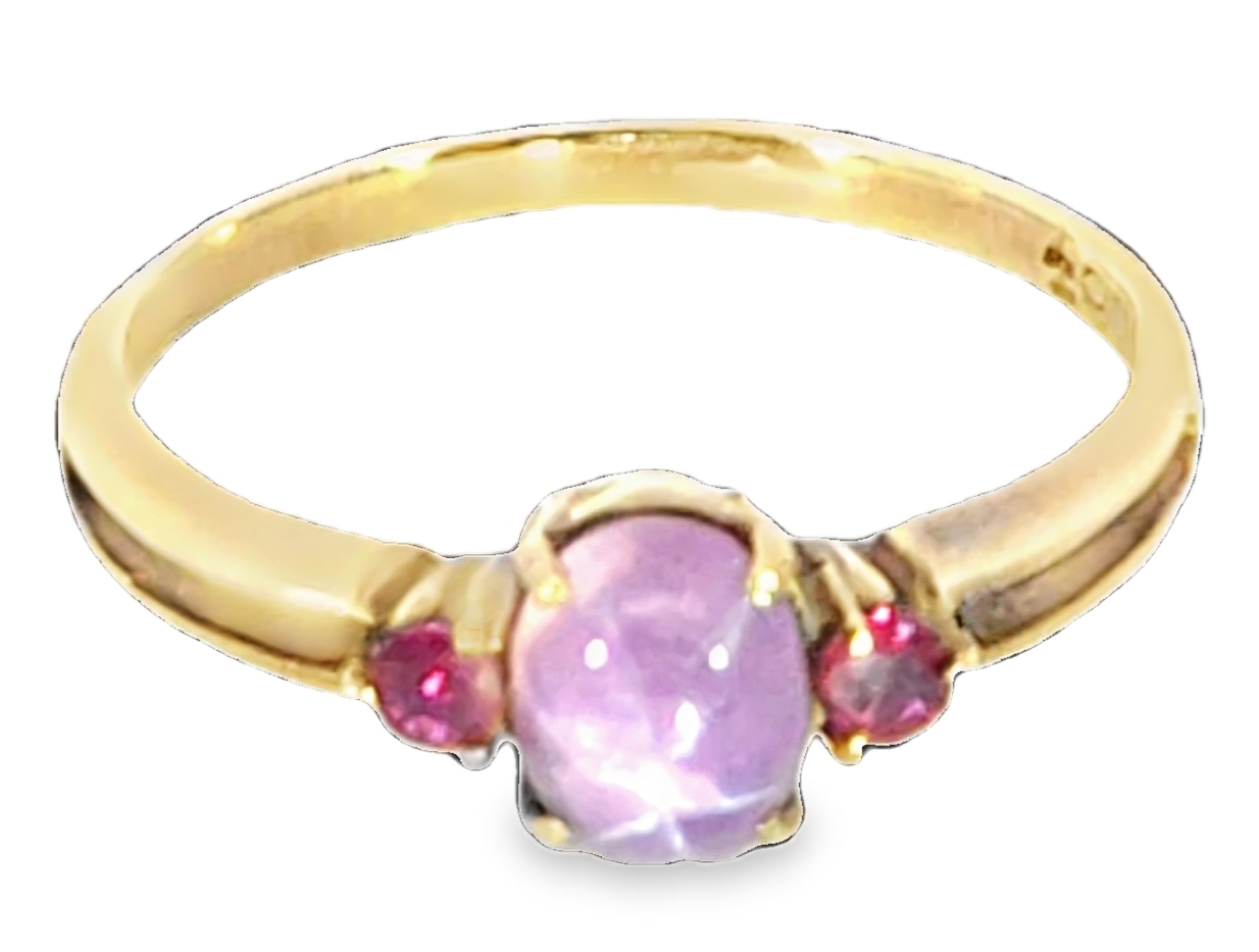 Pink Star Sapphire and Ruby Natural Genuine Gemstone ,14 kt yellow Ring H70 - Image 2