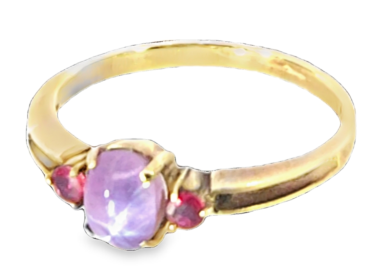 Pink Star Sapphire and Ruby Natural Genuine Gemstone ,14 kt yellow Ring H70 - Image 6