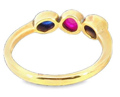 Natural Genuine Ruby And Blue Sapphire Cabochon 14 KT Lady's Ring H71 - Image 3
