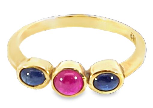 Natural Genuine Ruby And Blue Sapphire Cabochon 14 KT Lady's Ring H71 - Image 5
