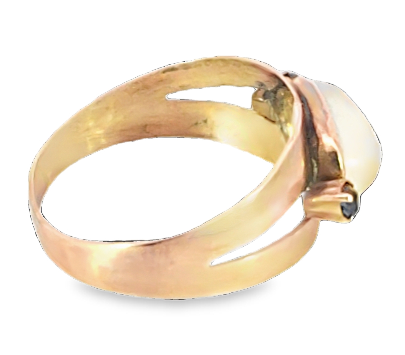 Moonstone Genuine Gemstone Set with Blue Sapphire's in 9 KT Gold Lady's Ring, H95 - Image 4
