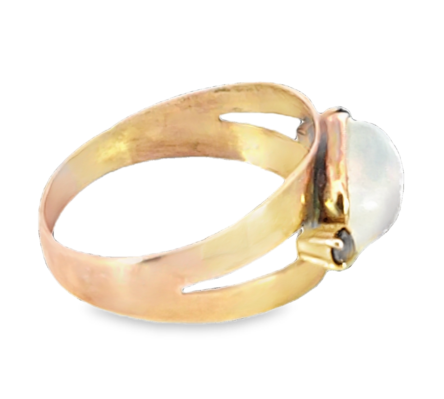 Moonstone Genuine Gemstone Set with Blue Sapphire's in 9 KT Gold Lady's Ring, H95 - Image 8
