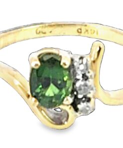 Tsavorite Garnet and Diamond 14 Kt Yellow Gold Lady's Ring RFK662