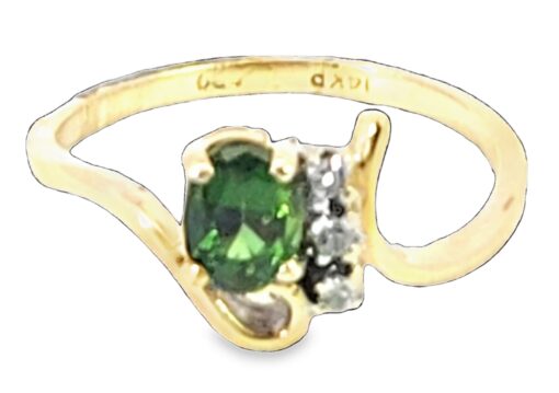 Tsavorite Garnet and Diamond 14 Kt Yellow Gold Lady's Ring RFK662 - Image 5