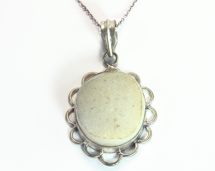 Druzy Genuine Gemstone Silver Pendent PSS,897