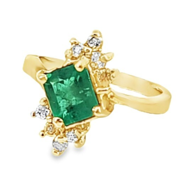 Emerald Natural Genuine Gemstones Diamond Lady's Ring RFK,158