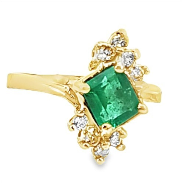 Emerald Natural Genuine Gemstones Diamond Lady's Ring RFK,158 - Image 2
