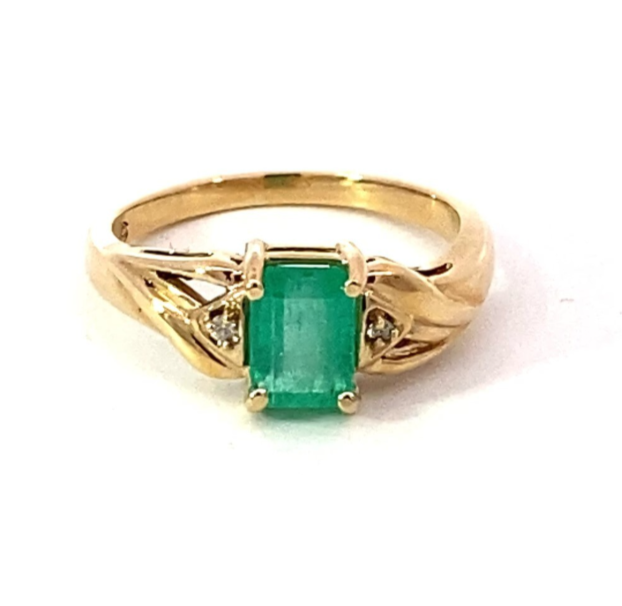 Emerald Natural Genuine Gemstones Diamond Lady's Ring RFK516