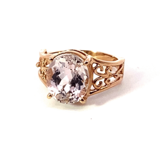 Kunzite Natural Genuine Faceted Gemstone set in Rose Gold Lady's Ring RFK525