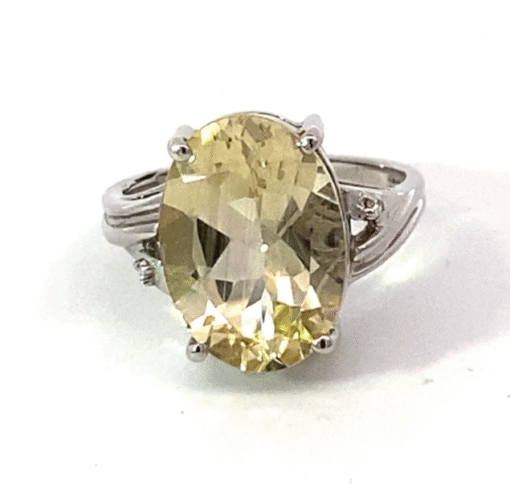 Laborite Faceted Genuine Gemstone Diamond white Gold Lady's Ring RFK,517