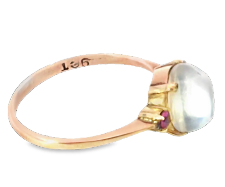 Moonstone And Ruby Genuine Gemstone Set with in 9 KT Gold Lady's Ring, H97 - Image 4