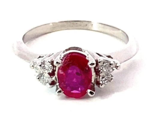 Natural Genuine Ruby set in 14 kt White Gold Lady's Ring RFK 539