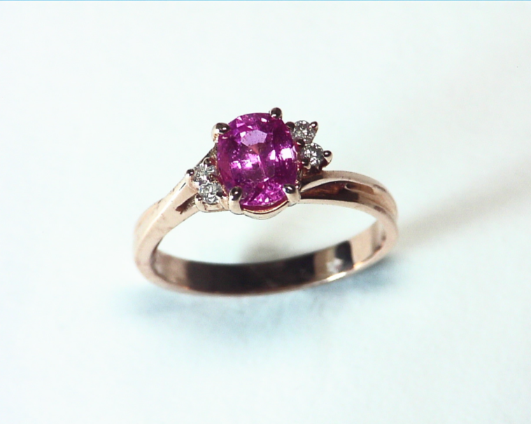 Pink Sapphire 14 kt Gold Engagement Ring in a Simple Design RFK346 - Image 4