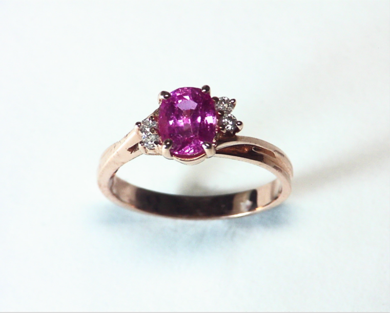 Pink Sapphire 14 kt Gold Engagement Ring in a Simple Design RFK346 - Image 3