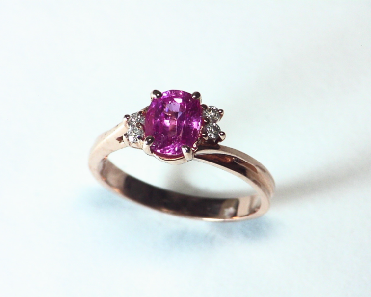 Pink Sapphire 14 kt Gold Engagement Ring in a Simple Design RFK346 - Image 2