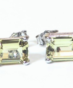 Yellowish Green Beryl Natural Genuine Gemstone White Gold Stud Earrings EFK847