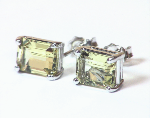 Yellowish Green Beryl Natural Genuine Gemstone White Gold Stud Earrings EFK847 - Image 9