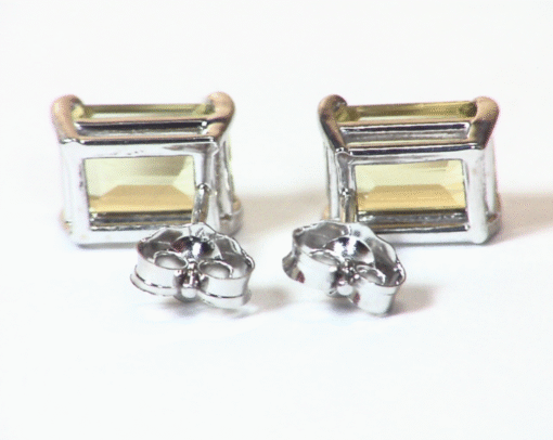 Yellowish Green Beryl Natural Genuine Gemstone White Gold Stud Earrings EFK847 - Image 6