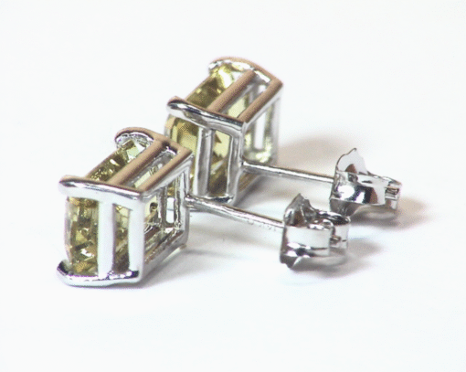 Yellowish Green Beryl Natural Genuine Gemstone White Gold Stud Earrings EFK847 - Image 5