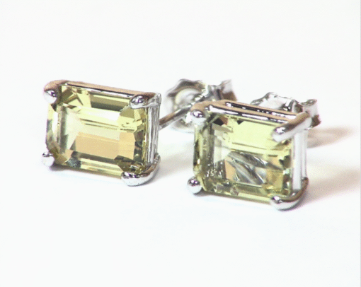 Yellowish Green Beryl Natural Genuine Gemstone White Gold Stud Earrings EFK847 - Image 4