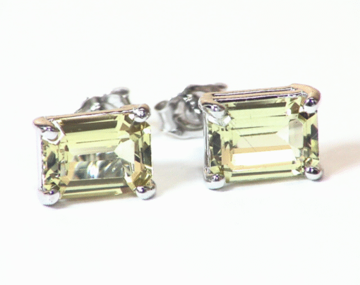 Yellowish Green Beryl Natural Genuine Gemstone White Gold Stud Earrings EFK847 - Image 3