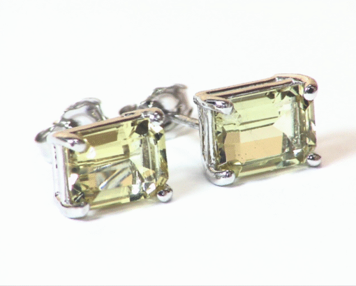 Yellowish Green Beryl Natural Genuine Gemstone White Gold Stud Earrings EFK847 - Image 2