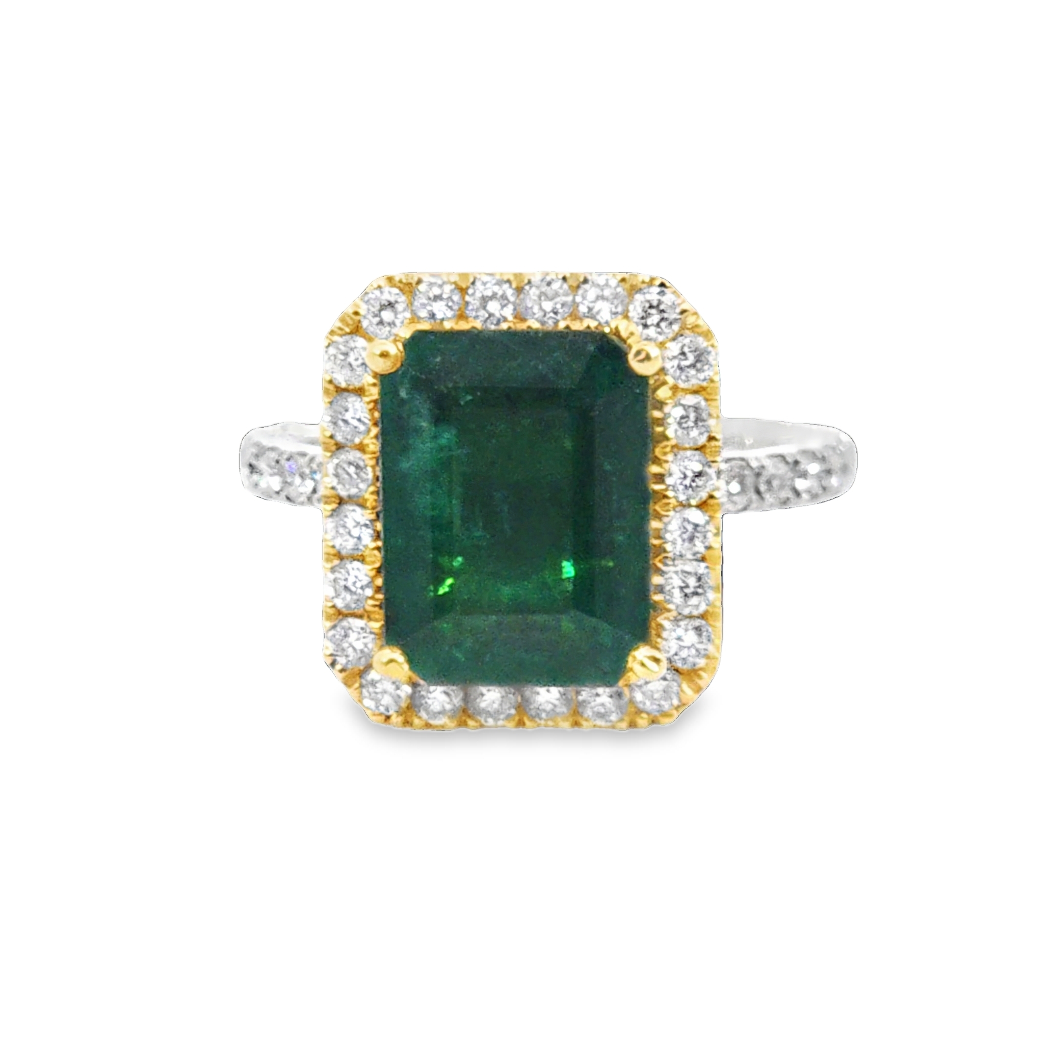 Emerald Natural Genuine Gemstones Diamond 18 KT Lady's Ring RFK382