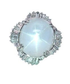 Gray Star Sapphire Natural Genuine 36 CT Platinum Diamond Lady's Ring RFK,617