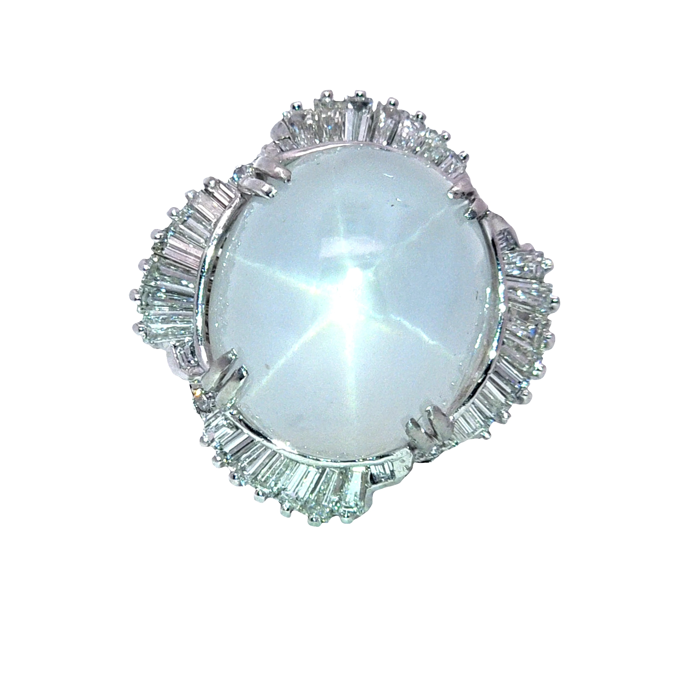 Gray Star Sapphire Natural Genuine 36 CT Platinum Diamond Lady's Ring RFK,617