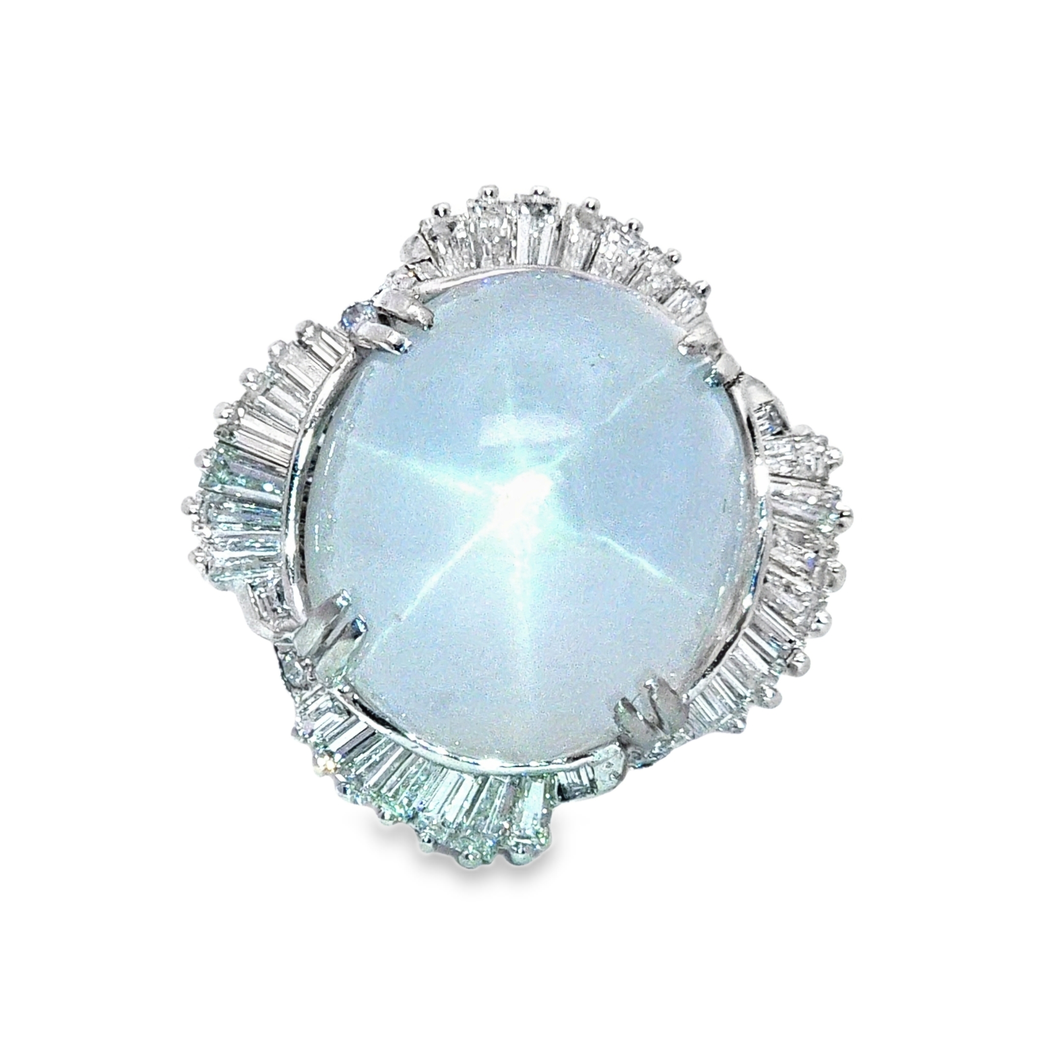 Gray Star Sapphire Natural Genuine 36 CT Platinum Diamond Lady's Ring RFK,617 - Image 5