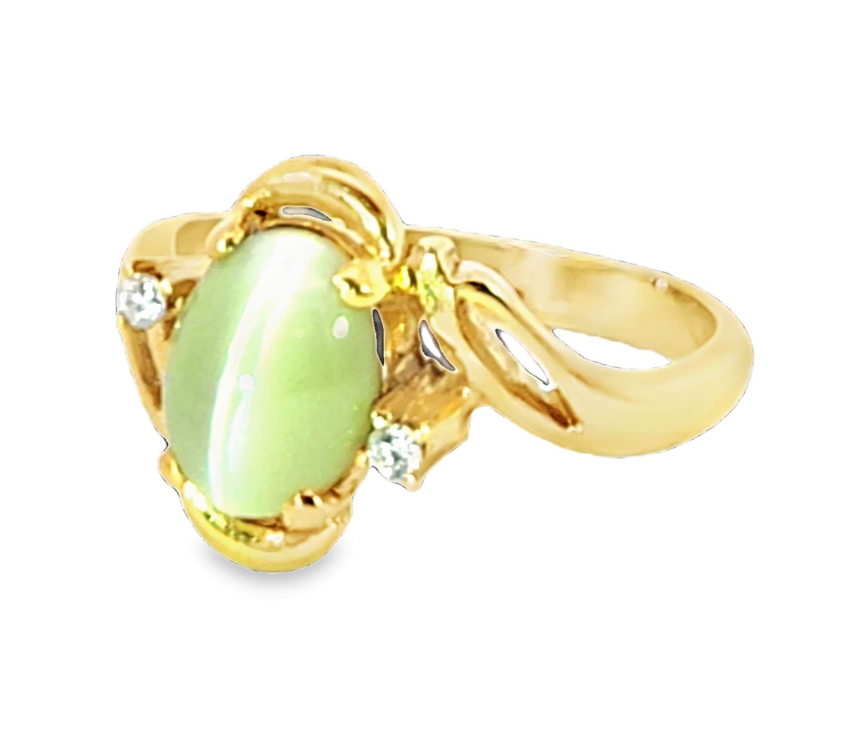 Cats Eye Chrysoberyl and Diamond Natural Genuine Gemstones Yellow Gold Ring H1 - Image 4