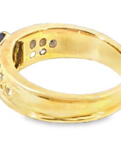 Alternative view of Blue Sapphire Natural Genuine 18 KT, Yellow Gold Diamond Engagement RingH20