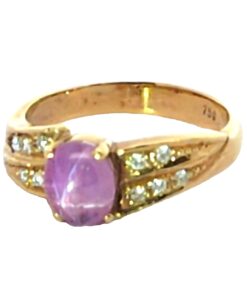 Pink Star sapphire Natural Genuine Gemstone Diamond 18 KT Engagement Ring H27