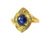Blue Sapphire Natural Genuine 18 KT, Yellow Gold Diamond Engagement RingH33