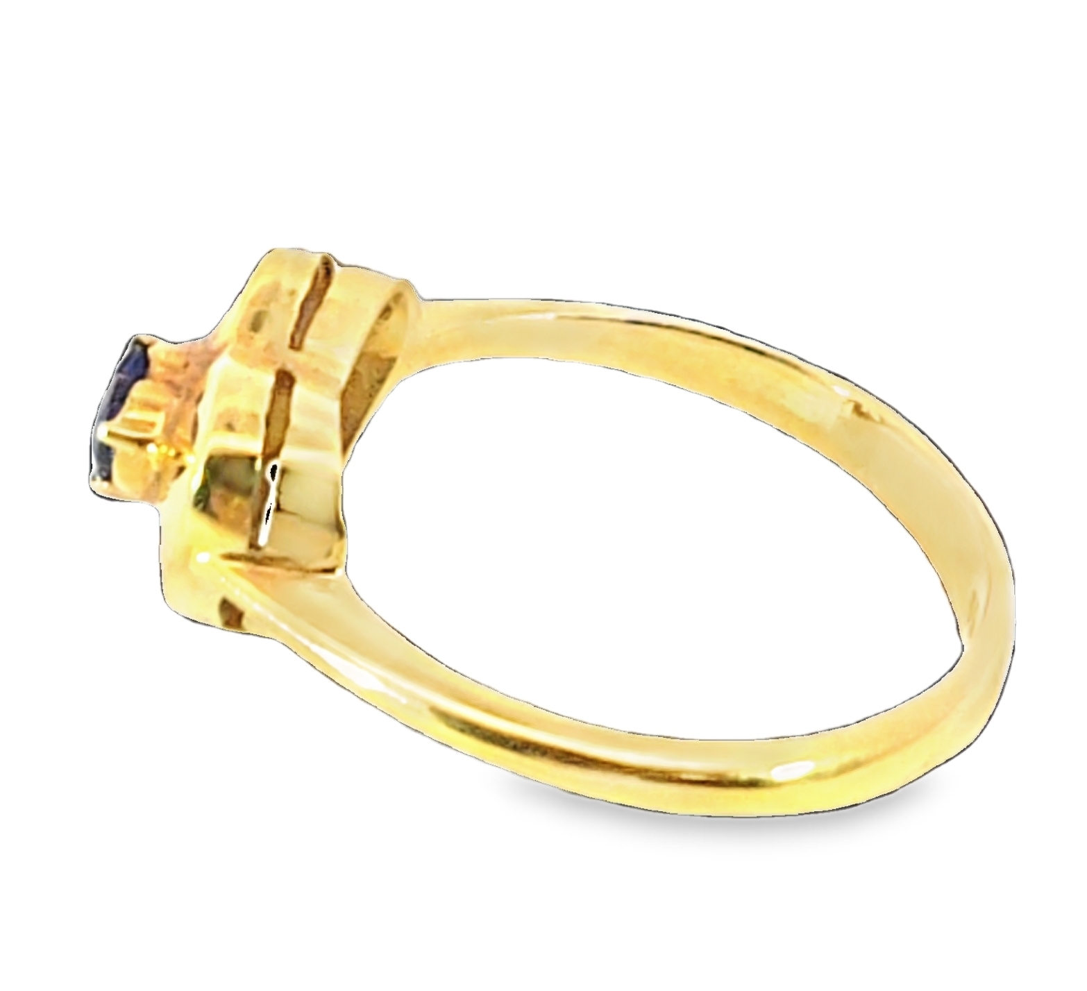 Blue Sapphire Sri Lanka Genuine 18 KT, Yellow Gold Hart Shape Ring,H51 - Image 3
