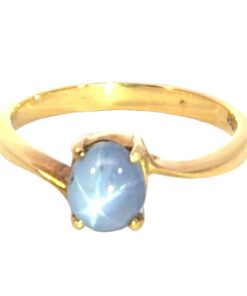 Blue Star Sapphire Unheated Gemstone Set in 18 kt Yellow Gold Lady's Ring H5