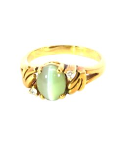 Cats Eye Chrysoberyl and Diamond Natural Genuine Gemstones Yellow Gold Ring H8