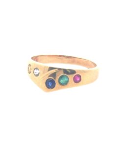 Natural Genuine Multicolor Sapphire,  18 KT  yellow Gold Lady's Ring H176