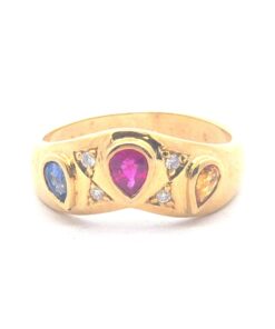 Sapphire Genuine Gemstone Multicolor 18 KT Yellow Gold Ring H177