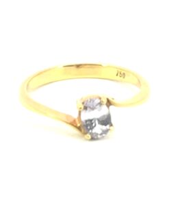 White Sapphire Natural Genuine Gemstone Yellow Gold Lady's Ring H46