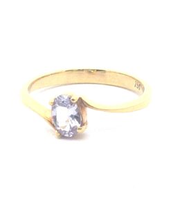 Alternative view of White Sapphire Natural Genuine Gemstone Yellow Gold Lady's Ring H46